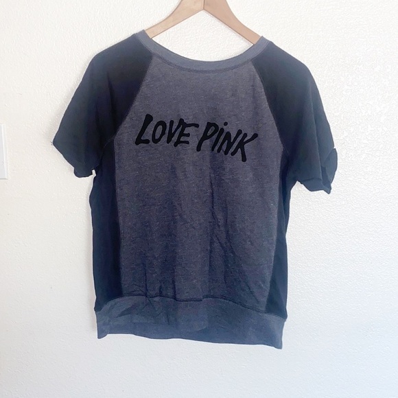 PINK Love Pink Gray And Black Color Block Short Sleeve Shirt - Picture 1 of 9